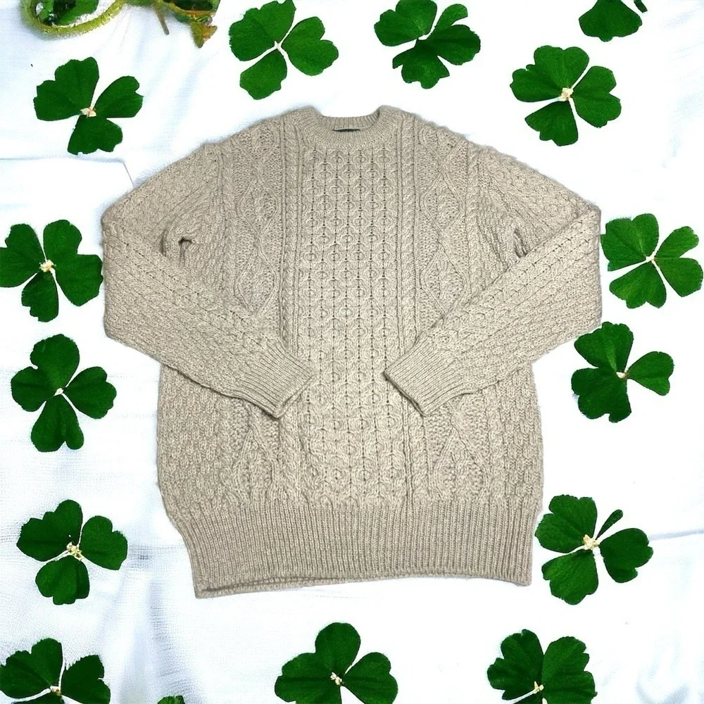 Ireland's Eye Honeycomb Stitch Blasket Pullover 100% Virgin Wool Silver XL